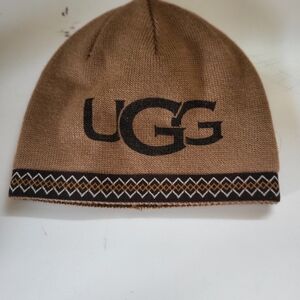 UGG Baby Beanie Hat Tan Brown Logo Knit Cap One Size OS/TU